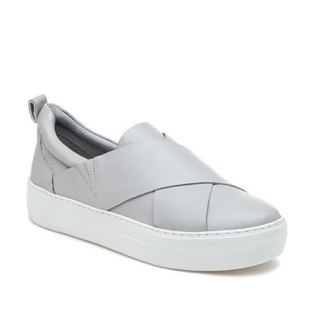 J Slides‎ Women's Grey Alec Leather Slip On Sneakers Platform Shoes Size 7.5